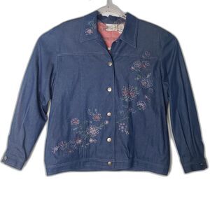 ALFRED DUNNER Lightweight Stretch Embroirdered Denim Jacket Plus Size 14